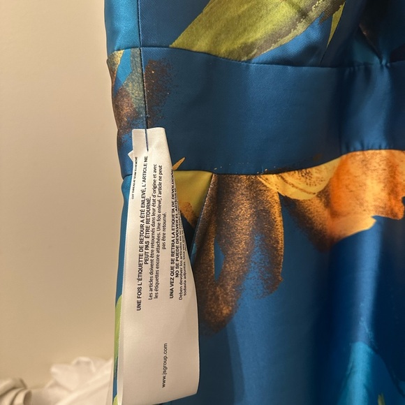 NWT Kay Unger Carolina Floral Printed Mikado Halter Gown In Lake Blue - Picture 6 of 8